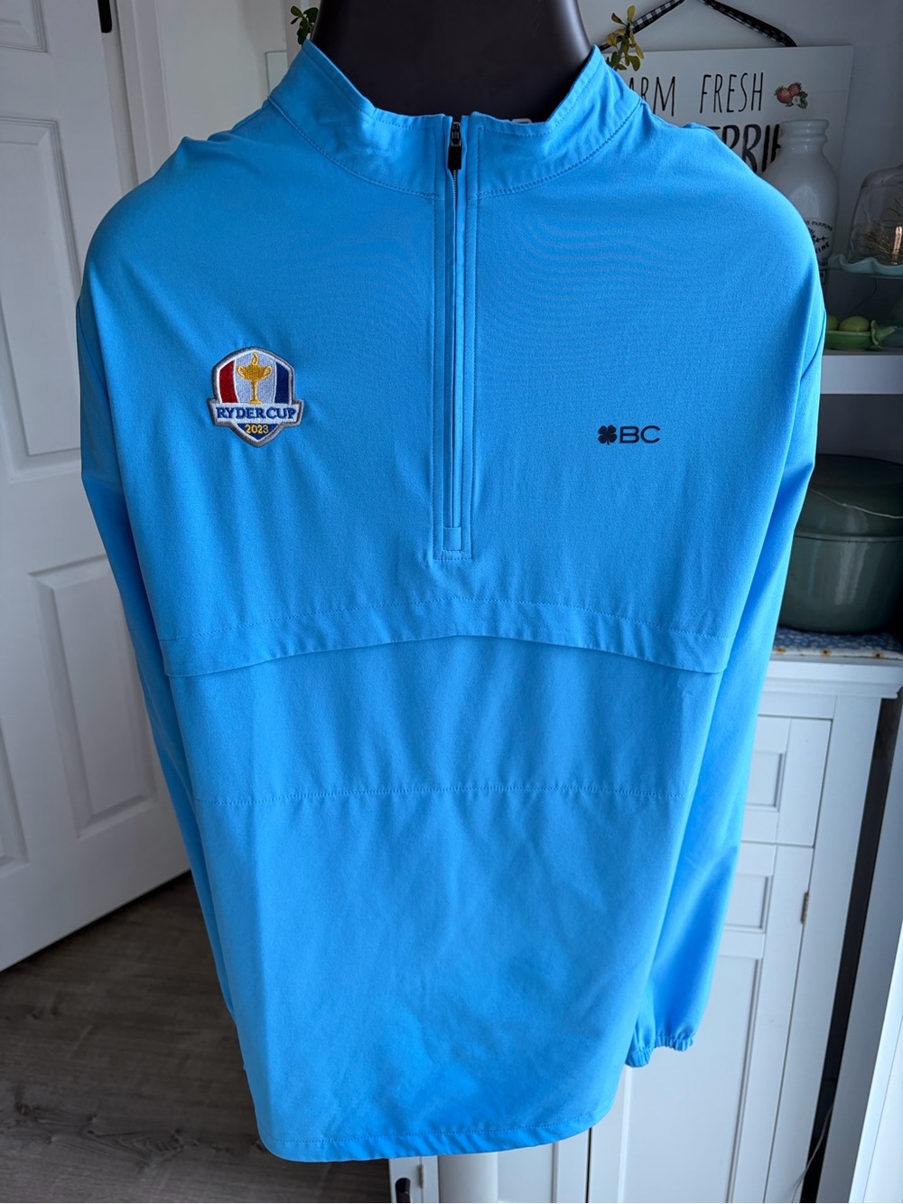 BC Men’s Light Blue Half-Zip Golf Pullover with Ryder Cup Patch